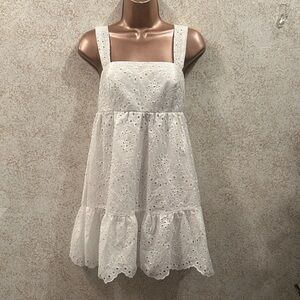 SHEIN White Eyelet Tiered Midi Dress